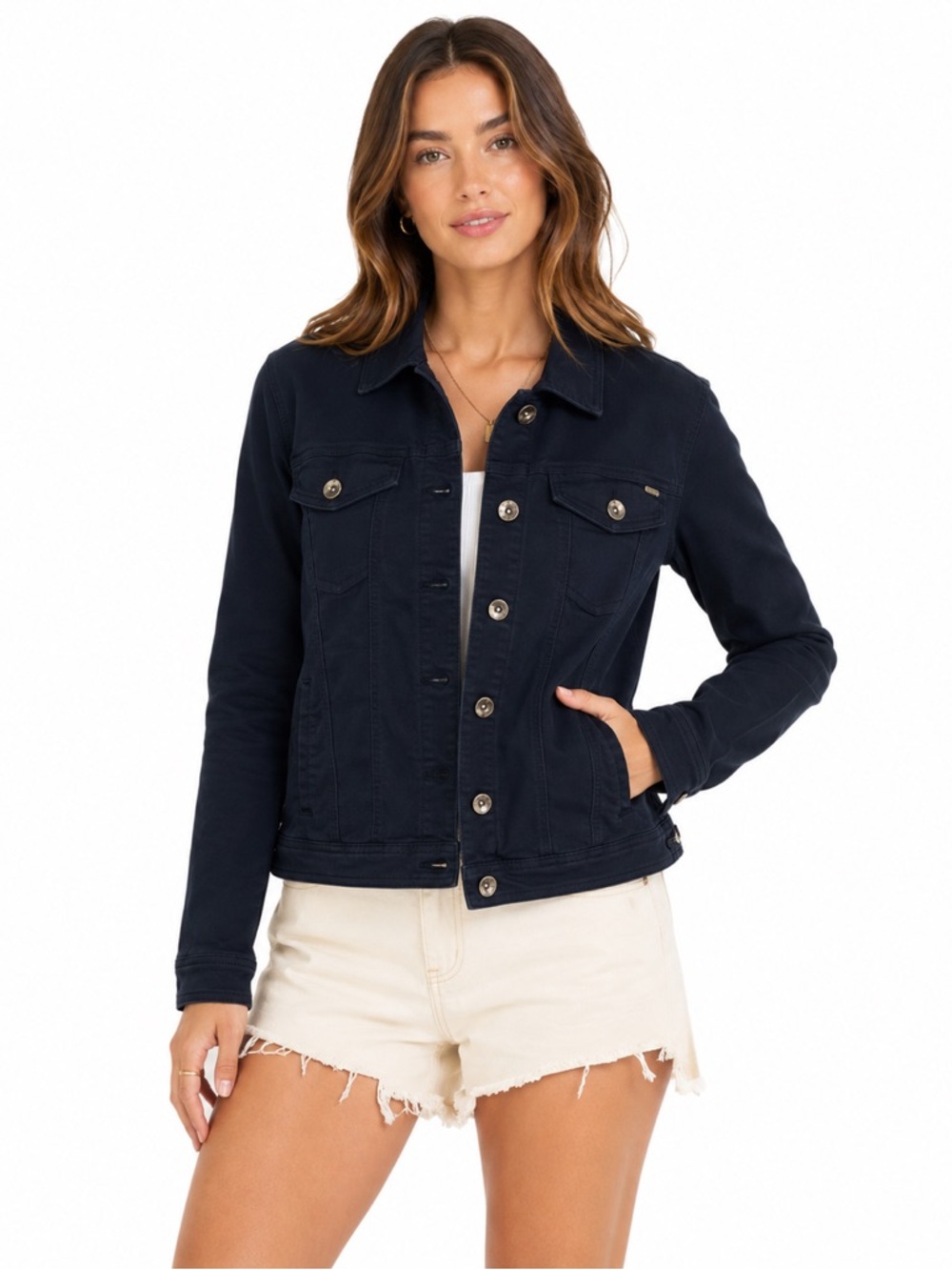 Lois Steph Blue Rinse Button Front Stretch Jean Jacket Size Large